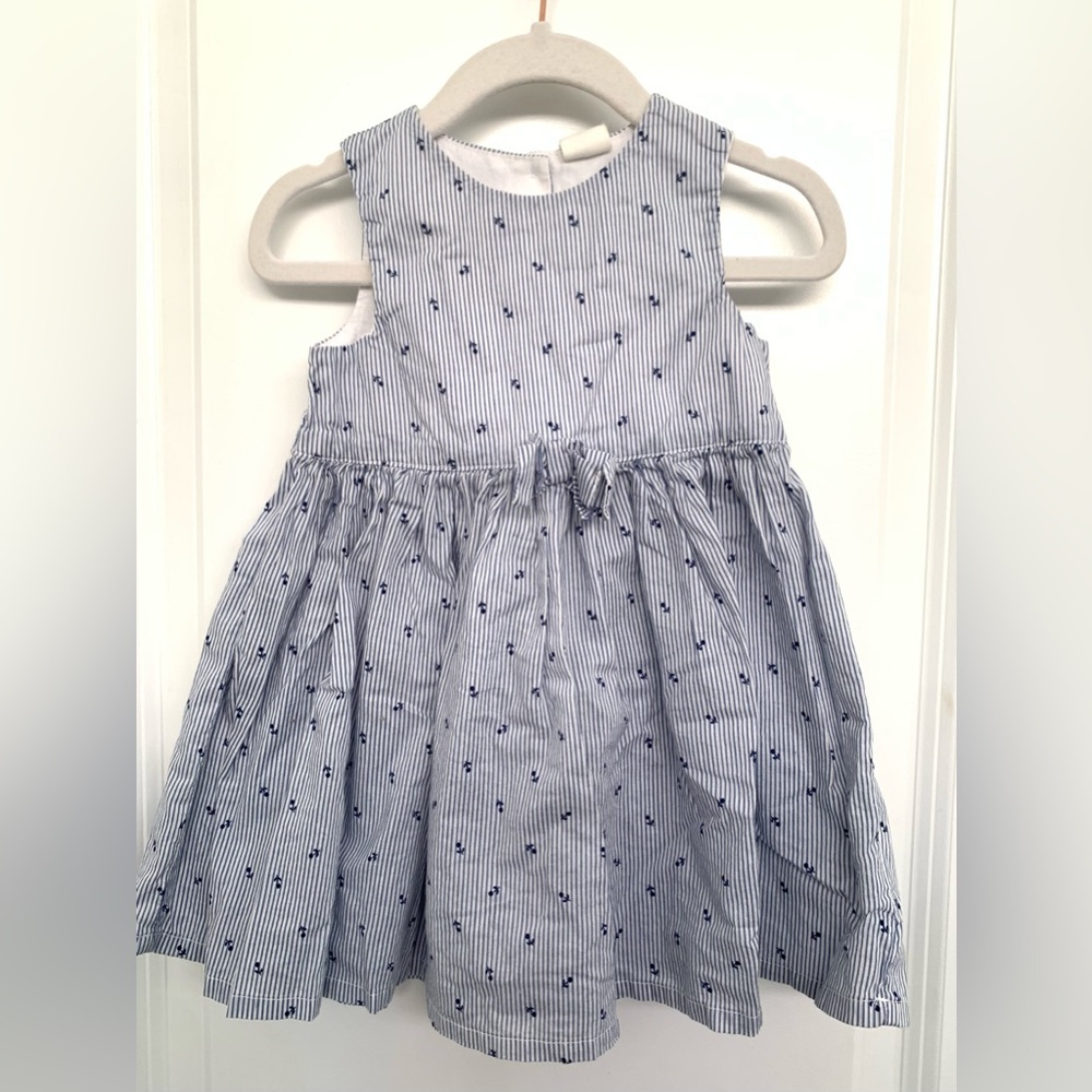H&M Blue & White Striped Flower Dress, Baby Girl 9-12M